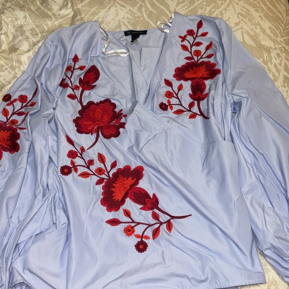 Low Cross Body Blouse With Ties Around Waist Area